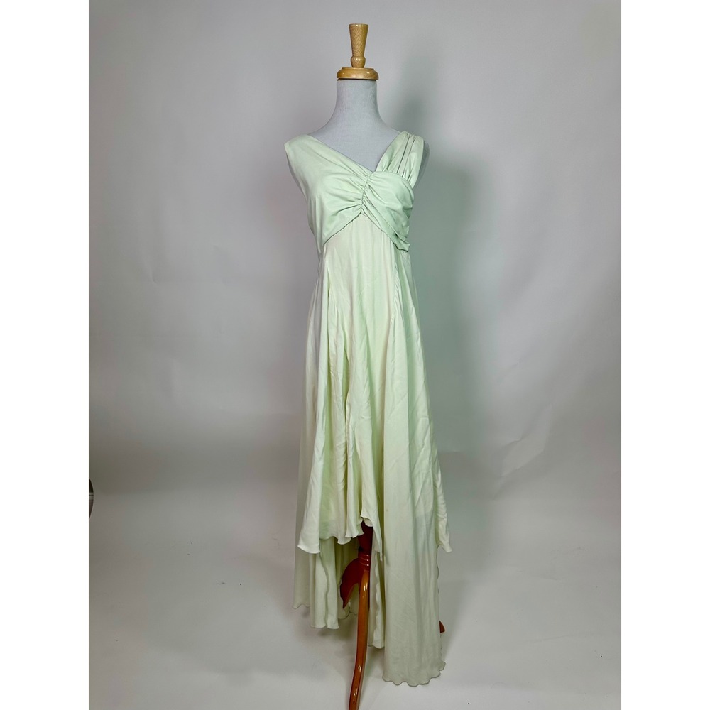 Drome Vintage Y2K Pastel Green Lambskin Leather Silk Handkerchief Hem Dress M